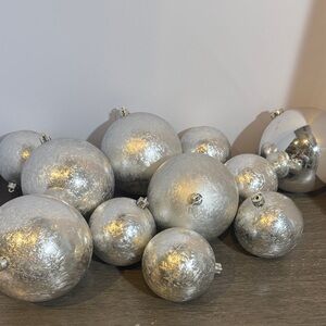 Christmas ornaments large and medium size lot of 11 silver frosted color
